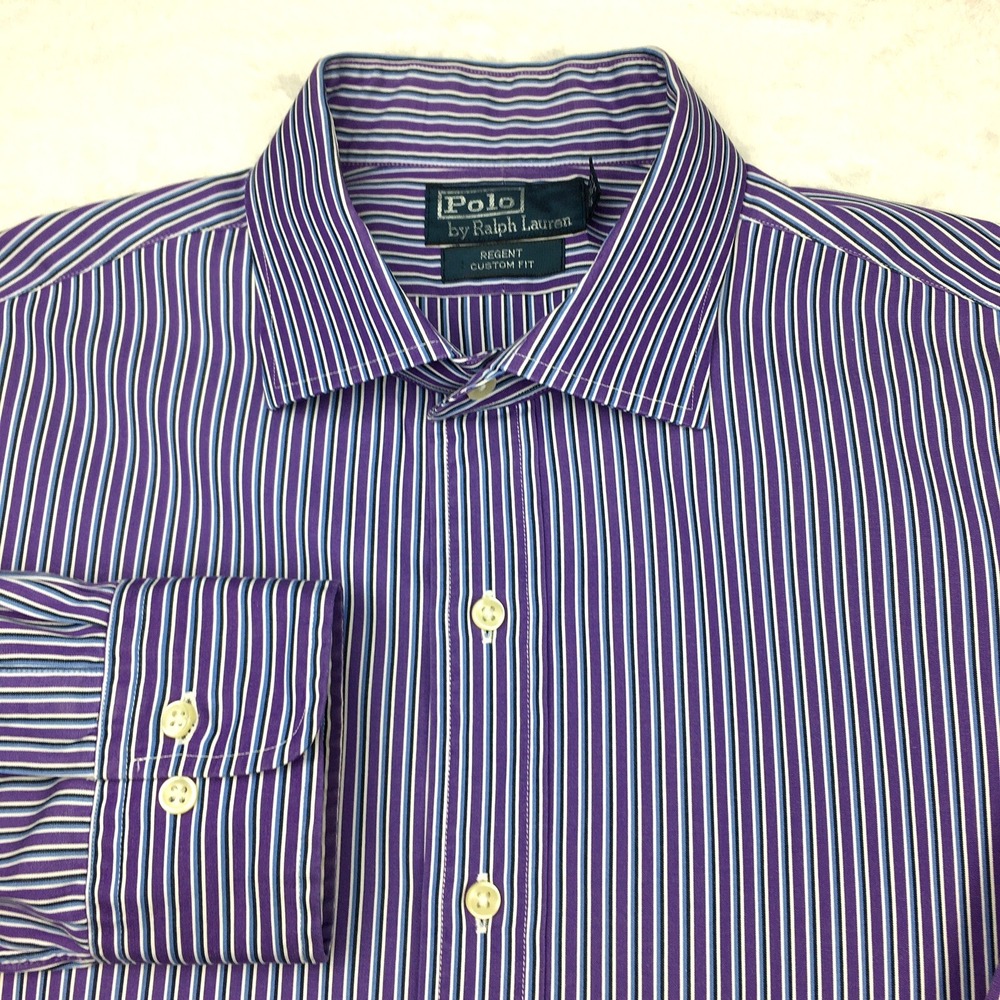 Polo Ralph Lauren Dress Shirt Mens 17-36/37 Purple Stripes‎ Regent Custom Fit
